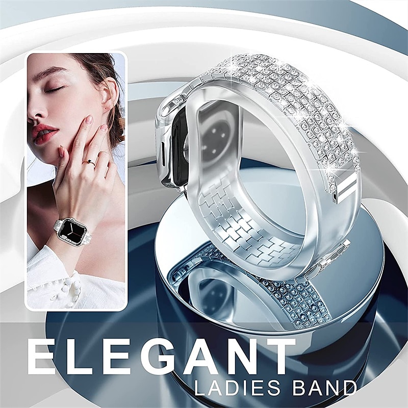 Ювелирный браслет Совместим с Ремешок для часов Apple Watch 38мм 40мм 41мм 42мм 44мм 45мм 49мм с чехлом Женский Блестящий бриллиант Нержавеющая сталь Стразы Сменный ремешок для часов для iwatch Ultra 2026 - $19.99 –P2