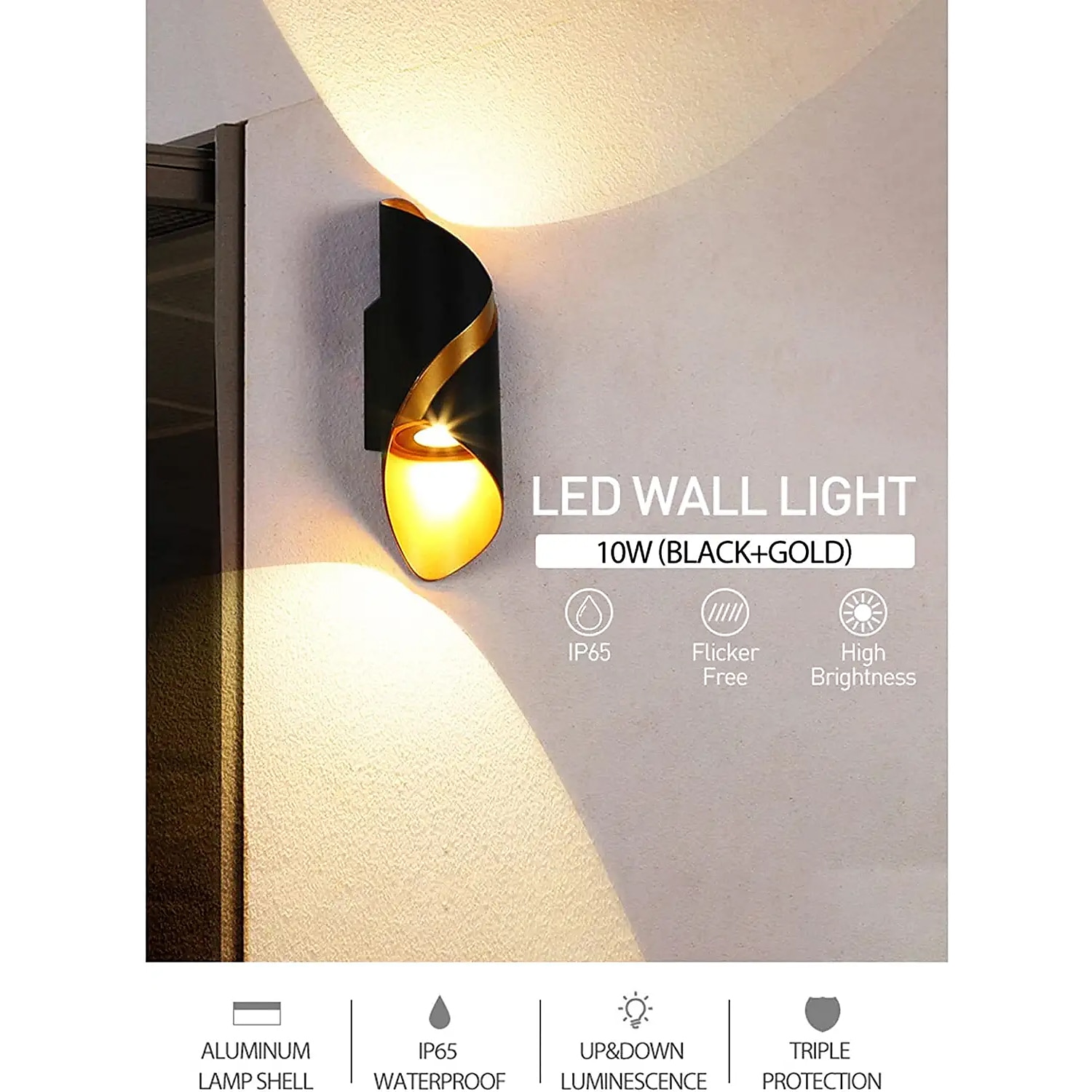 15 Вт открытый всепогодный настенный светильник 10,9-дюймовый современный светодиодный настенный светильник из черного золота / платины, литой алюминиевый настенный светильник для крыльца, сада, 2025 - $77.99 –P5