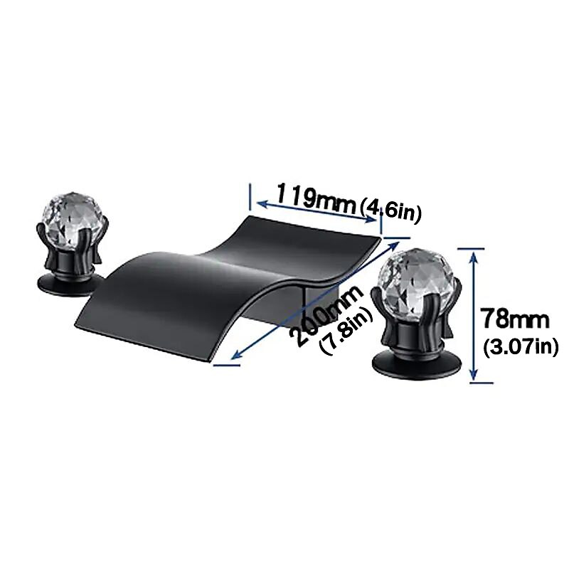 Waschbeckenarmatur mit zwei Kristallknopfgriffen Wasserfall mattschwarz / Chromdeck montiert weit verbreitete 3-Loch-Badarmaturen für Badewanne oder Waschbecken 2025 - $170.99 –P1