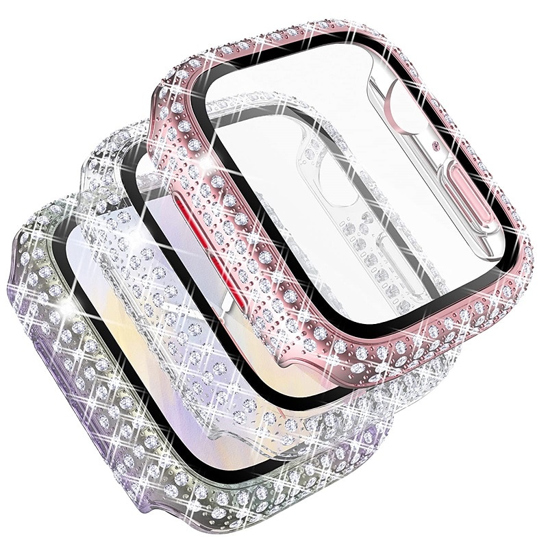 3 Pack Watch Case with Screen Protector Compatible with Apple Watch Series 8 7 41mm 45mm / Series 6 5 4 SE 40mm 44mm / Series 3 2 1 38mm 42mm Scratch Resistant Bling Diamond Rugged Tempered Glass / PC 2025 - $25.99 –P8