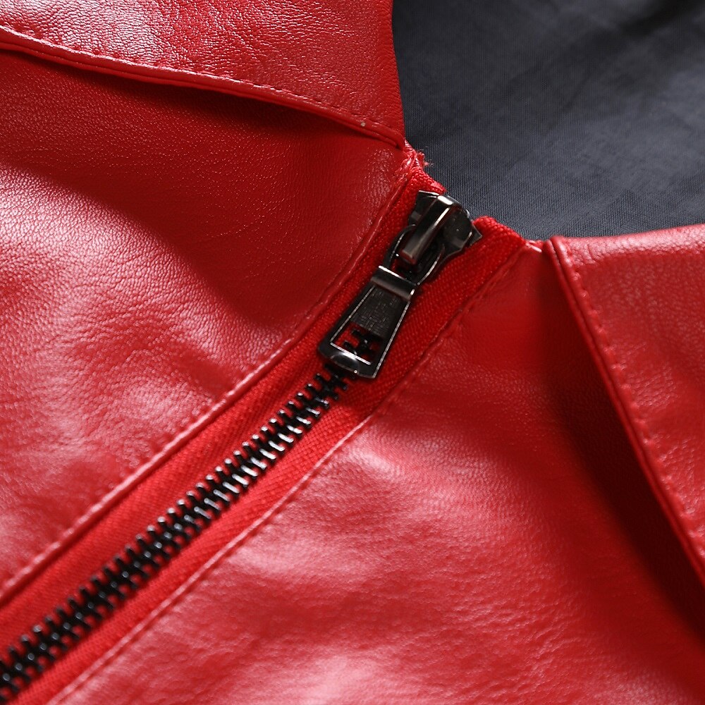 Herren Kunstlederjacke übergangsjacke Bikerjacke Rote Lederjacke Party Alltagstauglich Thermowarm Winddicht Kunstpelzbesatz Herbst Einfarbig Punk Mode Revers Regulär Kunstleder Schlank Schwarz Rote 2025 - $51.99 –P9