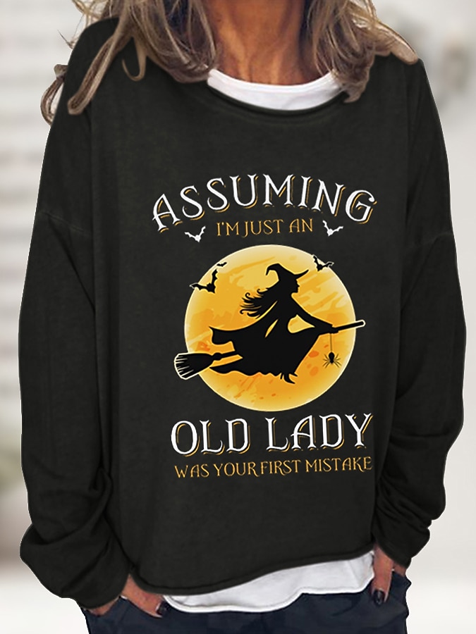 Sudadera de mujer de Halloween de mezcla de algodón con gráfico de letra estampado casual básico Halloween ajuste holgado cuello redondo de manga larga microelástico primavera otoño otoño e invierno 2025 - $9.99 –P8