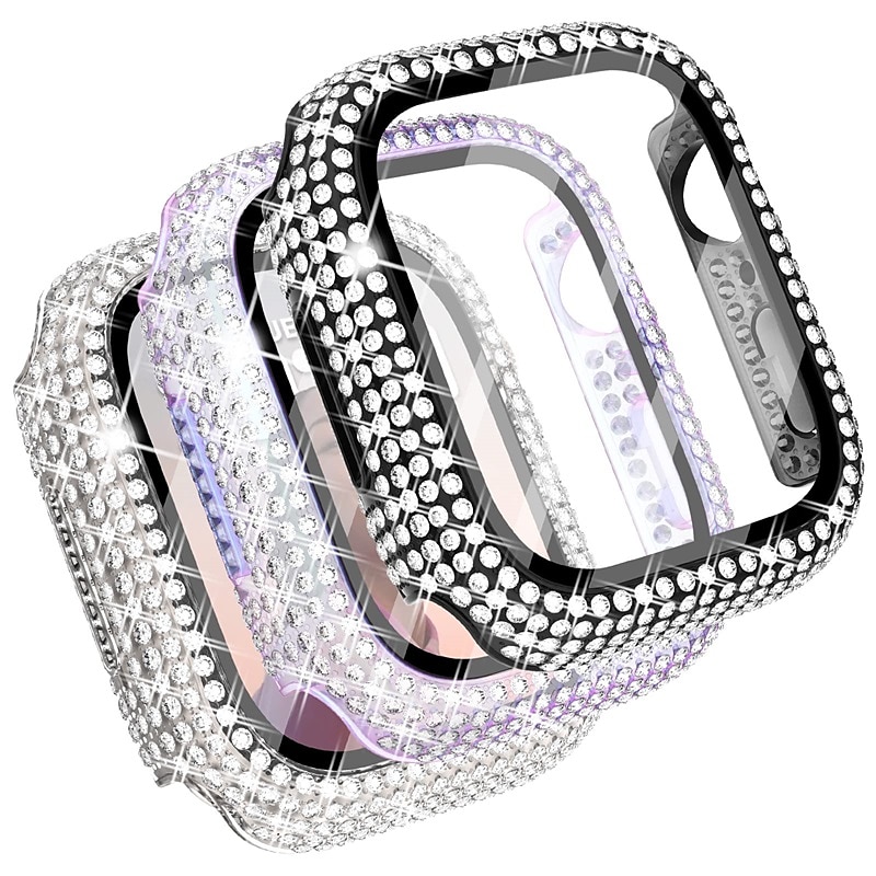 3 Pack Watch Case with Screen Protector Compatible with Apple Watch Series 8 7 41mm 45mm / Series 6 5 4 SE 40mm 44mm / Series 3 2 1 38mm 42mm Scratch Resistant Bling Diamond Rugged Tempered Glass / PC 2025 - $25.99 –P12