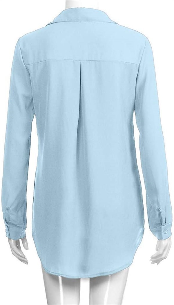 Mujer Camisa Blusa Negro Blanco Amarillo Plano Color sólido Manga Larga Trabajo Casual Básico Cuello Camisero Regular S 2025 - $24.99 –P2