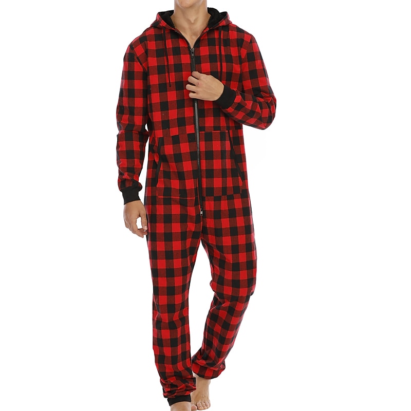 Miesten loungewear Uniasut Pyjamahaalarit 1 kpl Ruudukko / Plaid Muoti Mukavuus Pehmeä Koti Sänky Polyesteri Lämmin V-pääntie Perus Kevät Syksy Musta Rubiini 2025 - $48.99 –P4