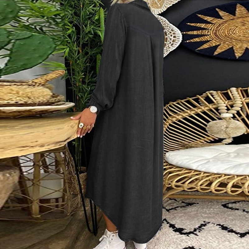 Women's Denim Dress Casual Dress Shift Dress Maxi long Dress Cotton Denim Casual Mature Outdoor Winter Dress Daily Shirt Collar Button Pocket Long Sleeve Summer Spring Fall 2023 Loose Fit Black Dark 2025 - $41.99 –P5