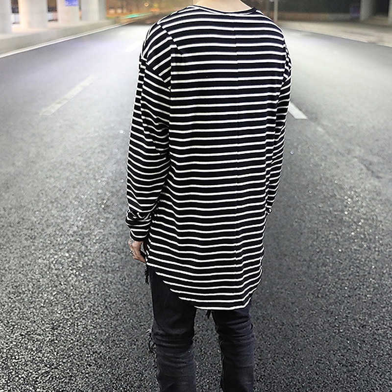 Men's T Shirt Long Sleeve Shirt Long Sleeve Crew Neck Spring Fall Striped Lightweight Casual Comfortable Vacation Casual Weekend Black White Top Tee for Men 2025 - $13.99 –P7