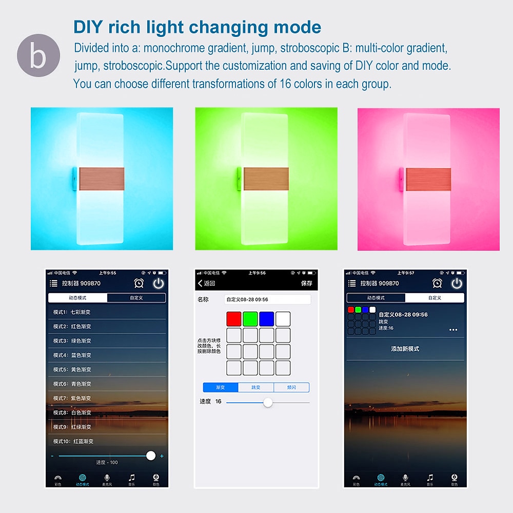 2025年 led rgb wifi ブルートゥース 2.4g 調光ウォールランプ 10w rgb スマート アクリル 屋内 ウォールランプ アプリ コントロール アレクサおよびグーグル ホームアシスタントと互換性あり 寝室の廊下に適しています  コレクション – $87.99 –P3