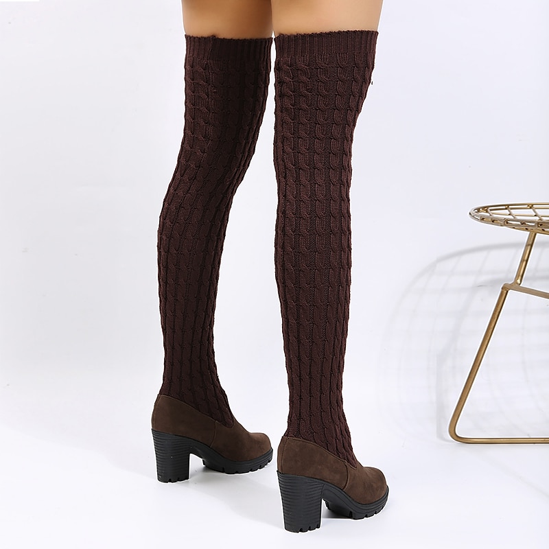 Women's Over-the-Knee Knitted Sock Boots with Chunky Heel – Stylish and Comfortable Winter Footwear for Casual Wear 2025 - $54.99 –P2