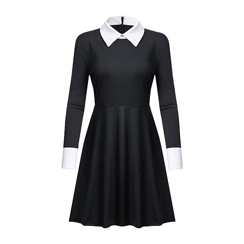 felnőttek szerdai addams ruha Addams családi női gót gótikus flare ruha film cosplay jelmez buli kis fekete ruha maszlag szerdával addams paróka aranyos természetes puha haj paróka sapka fonatok 2025 - $61.99 –P8