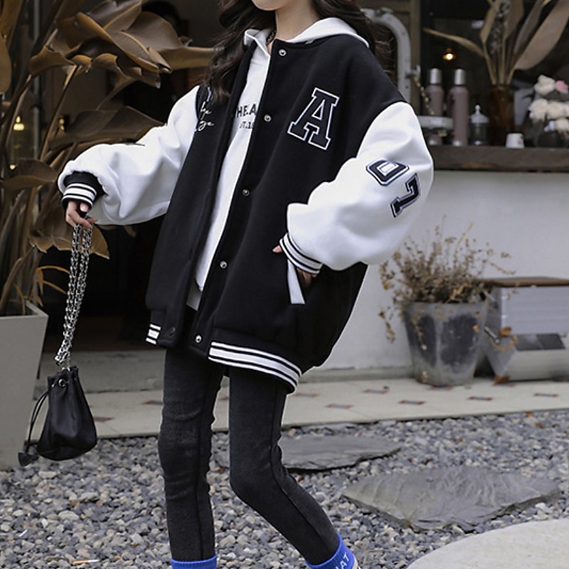 meisjesjas lange mouw grijs letter herfst winter active street 4-13 jaar 2025 - $37.99 –P5