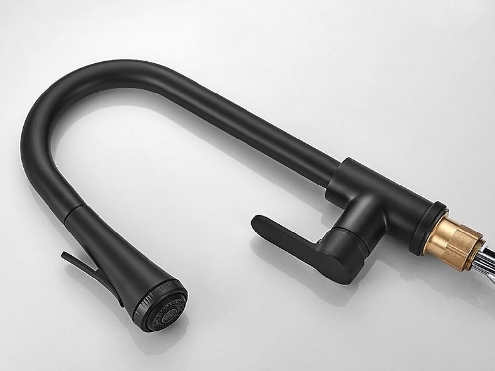 Robinet de cuisine avec pulvérisateur, laiton noir mat 4 fonctions monocommande design à bouton unique extractible / extractible centerset robinets de cuisine contemporains (avec distributeur de de 2025 ? $129.99 –P12