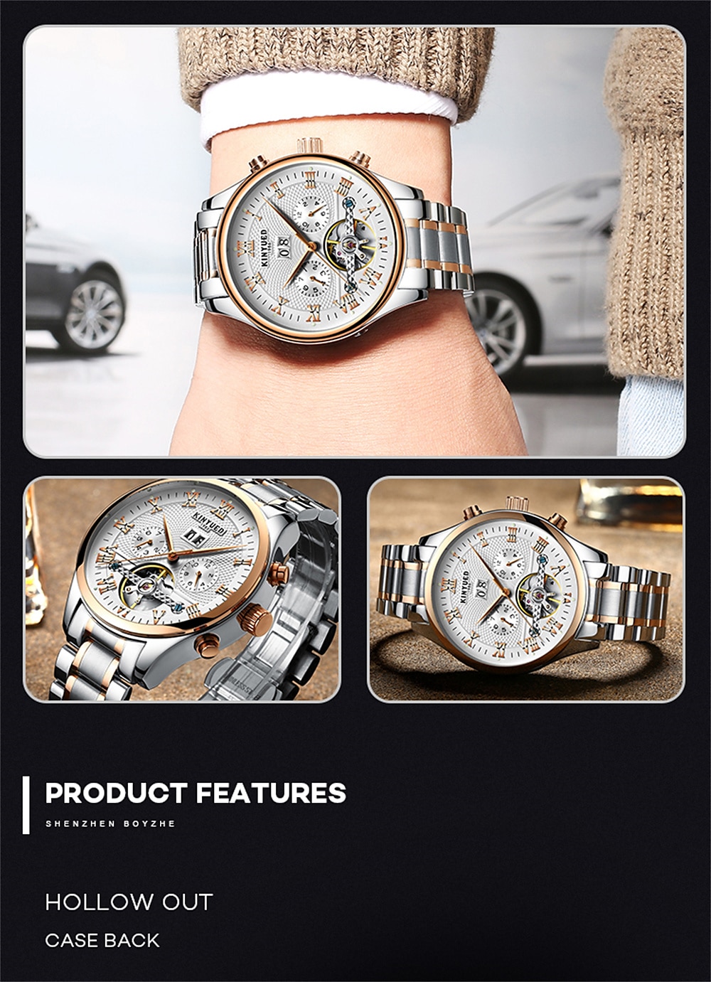 KINYUED Mens Luxury Brand Watch Business Stainless Steel Band Automatic  Mechanical Wristwatches Men relogio Waterproof Watches