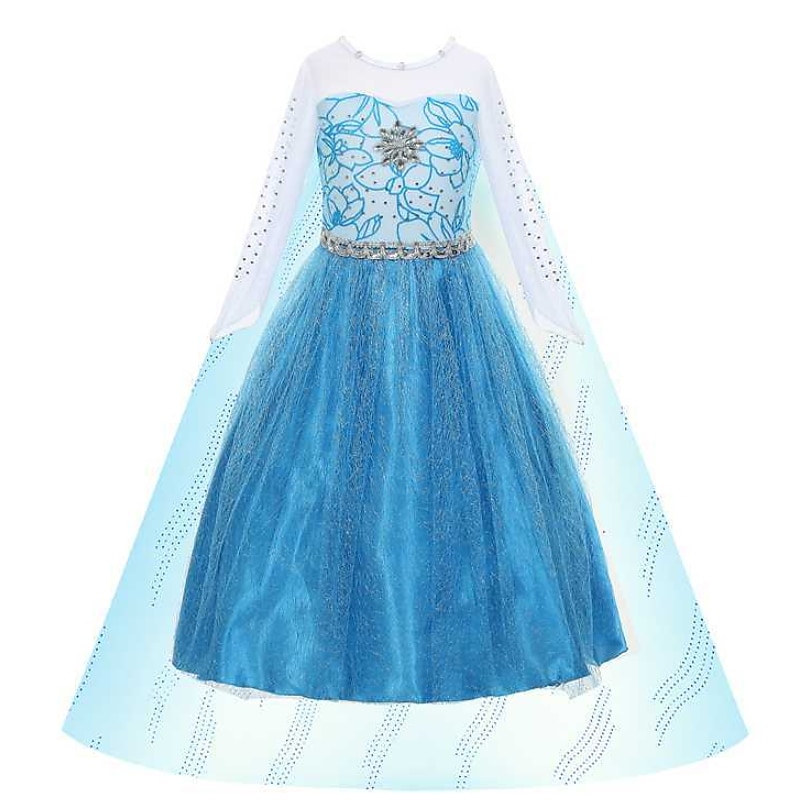 barn flickor elsa frozen kostym klänning paljett blommig performance party blå maxi långärmad prinsessa söta klänningar höst vinter normal passform 3-10 år 2025 - $28.99 –P1