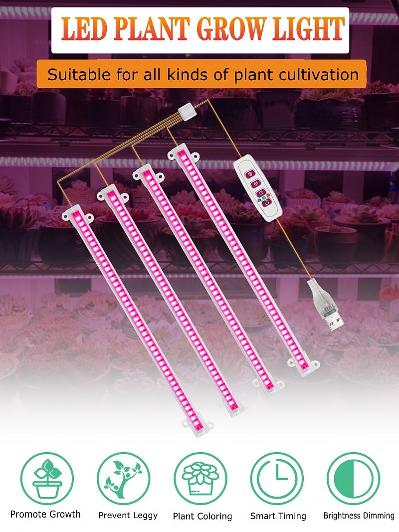 светодиодный светильник для выращивания, полный спектр, 50 см, красная/синяя лампа для растений, фитолампа dc5v, 72 светодиода/144 светодиода/216 светодиодов/288 светодиодов, поворотный гибкий свет 2025 - $24.99 –P2