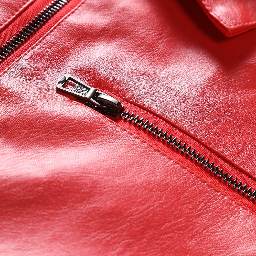 Herren Kunstlederjacke übergangsjacke Bikerjacke Rote Lederjacke Party Alltagstauglich Thermowarm Winddicht Kunstpelzbesatz Herbst Einfarbig Punk Mode Revers Regulär Kunstleder Schlank Schwarz Rote 2025 - $51.99 –P10