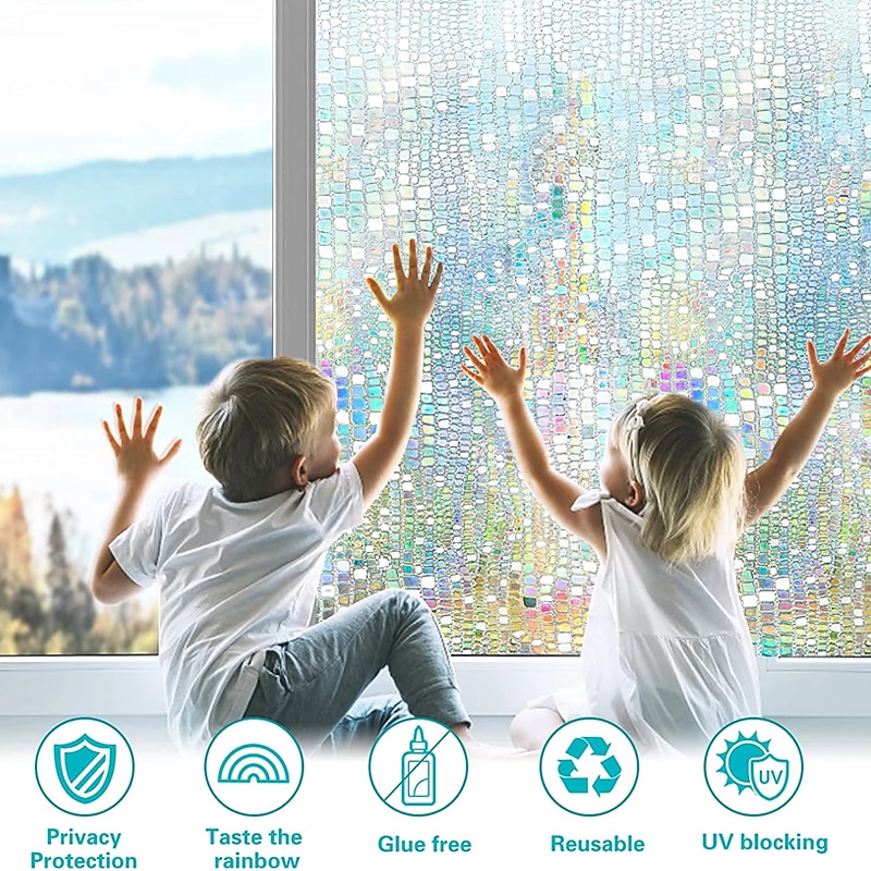 farget glass vindu film pvc frostet statisk klamre regnbue privatliv glass film vindu personvern klistremerke, vindu personvern film farget glass regnbue klamrer vindu toning film for hjemme bad 2025 - $12.49 –P7