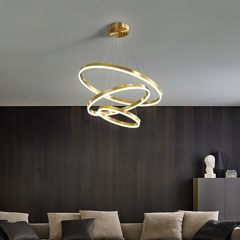 led pandantiv inel design cerc 3 inele 40/60/80cm candelabre moderne acrilice reglabile 3000k stil modern contemporan bucatarie sufragerie casa bar lumina 110-240v alb cald 2026 - $731.59 –P4