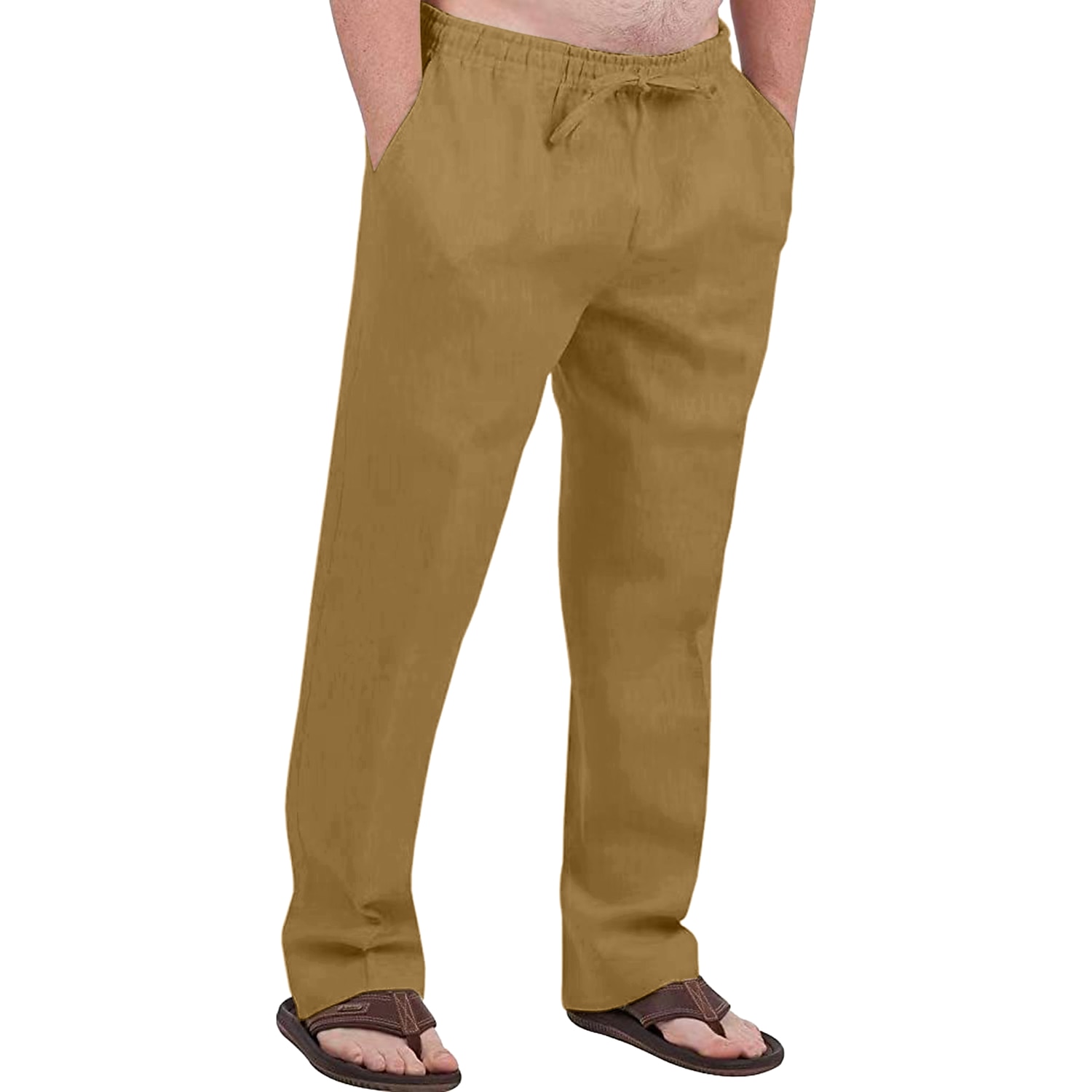 Men's Linen Pants Trousers Summer Pants Drawstring Elastic Waist Front Pocket Plain Comfort Soft Casual Daily Cotton Blend Fashion Classic Gray Green White 2025 - $17.99 –P9