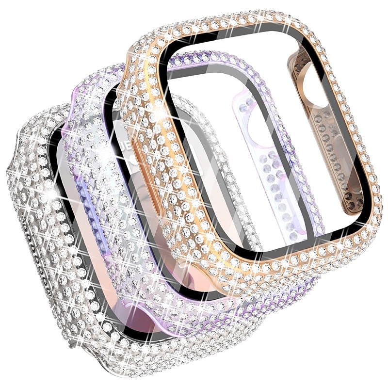 3 Pack Watch Case with Screen Protector Compatible with Apple Watch Series 8 7 41mm 45mm / Series 6 5 4 SE 40mm 44mm / Series 3 2 1 38mm 42mm Scratch Resistant Bling Diamond Rugged Tempered Glass / PC 2025 - $25.99 –P16