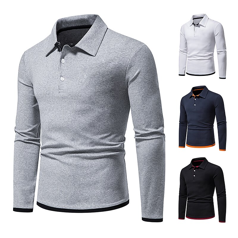 Men's Polo Shirt Golf Shirt Casual Daily Classic Collar Button Down Collar Long Sleeve Casual Color Block Button Front Spring & Summer Regular Fit Black White Navy Blue Light Grey Polo Shirt 2025 - $14.99 –P10