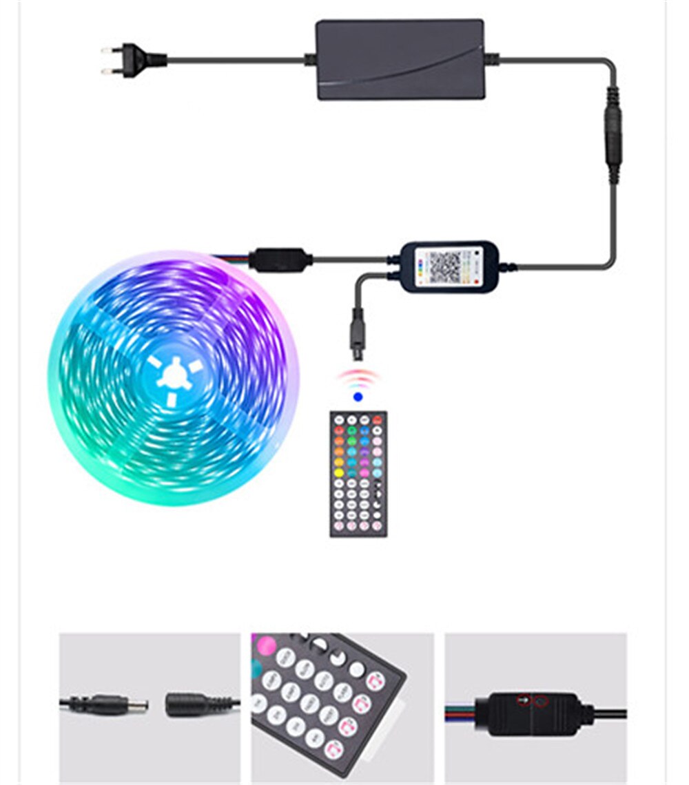 5 m led bandes lumineuses bluetooth app rgb smd 2835 ip20 luces flexible lampe ruban diode dc12v décoration de fête à la maison de 2025 ? $33.99 –P2