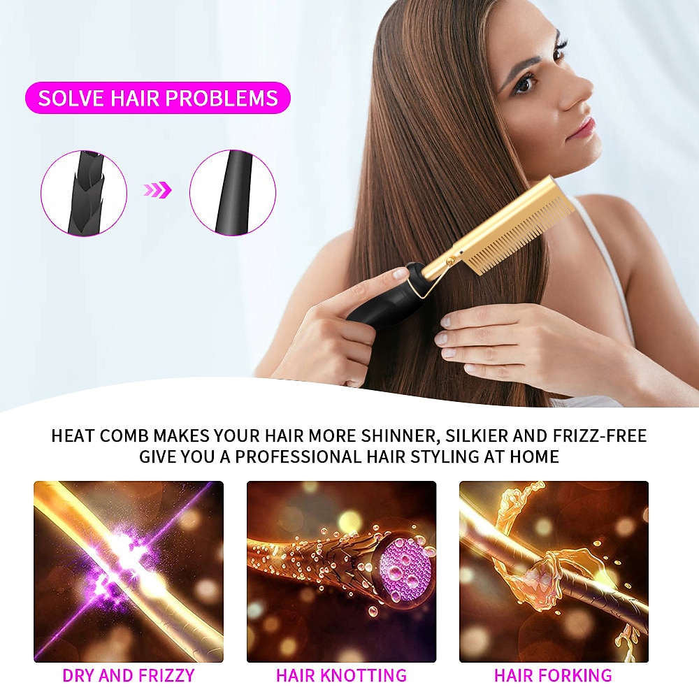 2 in 1 Hot Comb Hair Straightener Flat Irons Straightening Wet Dry Dual Use Brush Electric Heating Comb Hair Straight Styler Hair Curler Valentine's Day Gift 2026 - $22.99 –P3