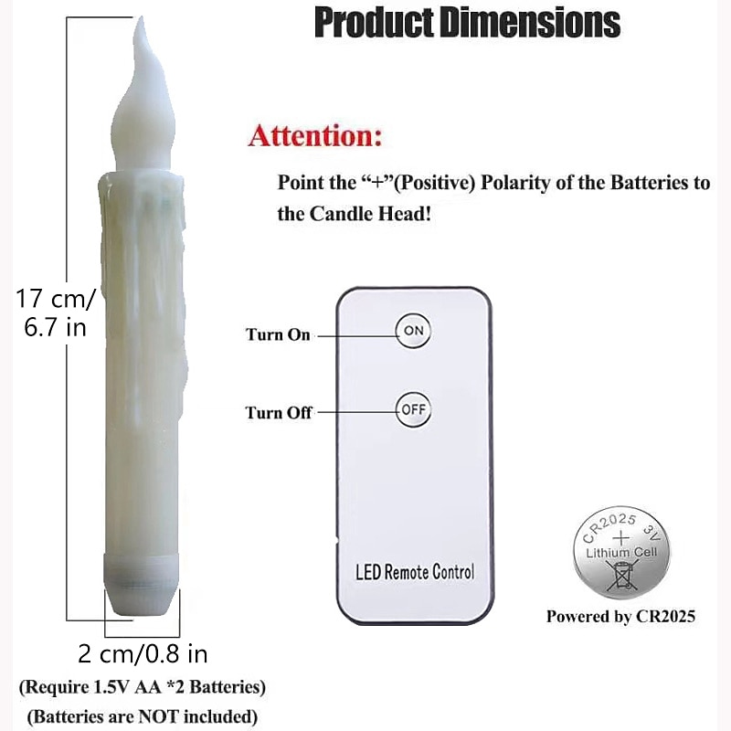 6/12 Uds velas led luces 6,5 pulgadas 16,5 cm velas cónicas led sin llama blancas velas cónicas colgantes que funcionan con pilas candelabros de batería parpadeantes para fiesta iglesia halloween 2025 - $23.19 –P2