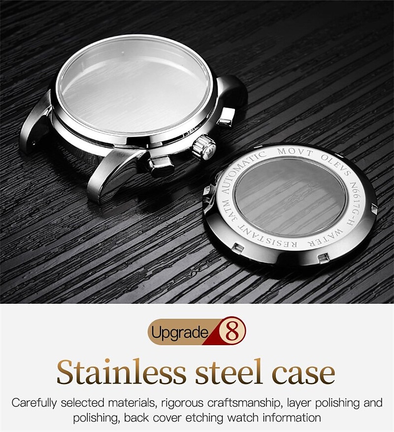 OLEVS мужские механические часы календарь роскошные водонепроницаемые модные автоматические самозаводные часы с фазами луны светящиеся из нержавеющей стали 2026 - $94.99 –P4