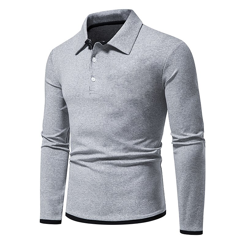 Men's Polo Shirt Golf Shirt Casual Daily Classic Collar Button Down Collar Long Sleeve Casual Color Block Button Front Spring & Summer Regular Fit Black White Navy Blue Light Grey Polo Shirt 2025 - $14.99 –P9