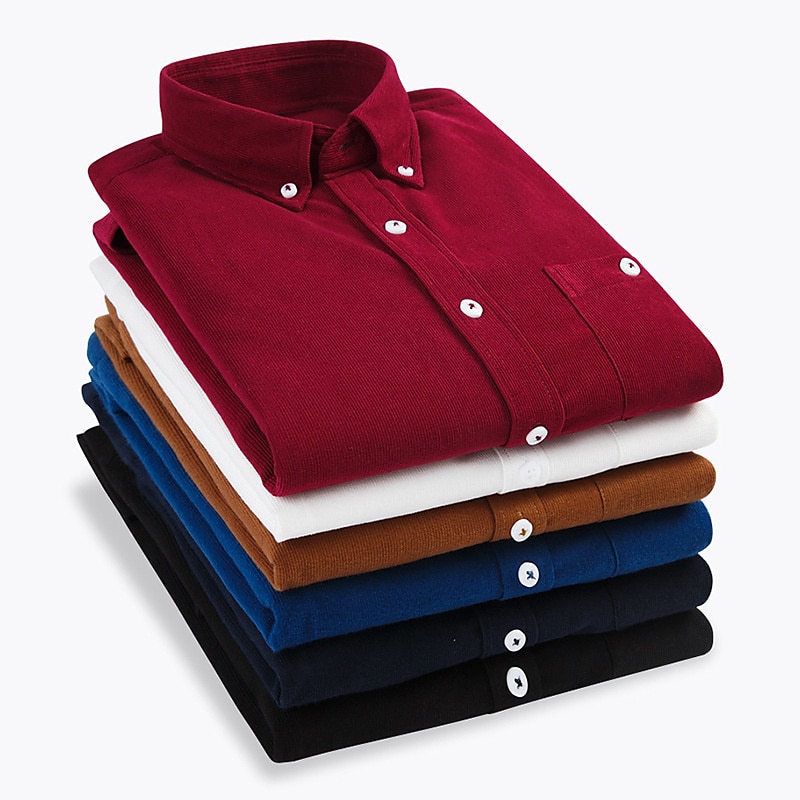 Men's Dress Shirt Button Down Shirt Collared Shirt Corduroy Shirt Plain Party Hiking Blue Wine Sea Blue Black Long Sleeve Turndown Winter Clothing Apparel Warm 2026 - $24.99 –P1