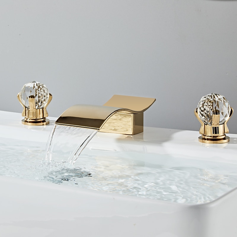 Waschbecken Wasserhahn - Wasserfall Galvanisierung 3-Loch-Armatur Zwei Griffe Drei LöcherBath Taps 2025 - $161.99 –P8