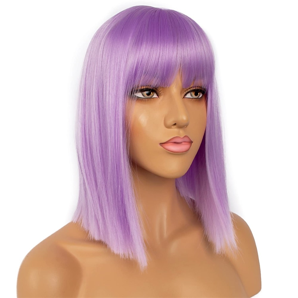 perucas curtas bob com franja para mulheres cabelo sintético liso bob corte peruca comprimento dos ombros moda bob cosplay peruca para menina colorido traje perucas peruca de carnaval de 2025 por $30.99 –P6