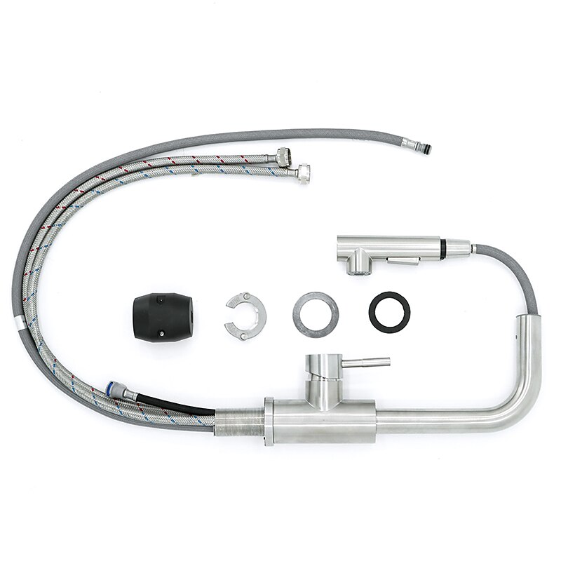 rubinetto della cucina, maniglia singola in acciaio inossidabile 304 un foro nichel spazzolato estraibile / pull-down / beccuccio standard centerset rubinetti da cucina contemporanei minimalisti / del 2025 a $72.99 –P1