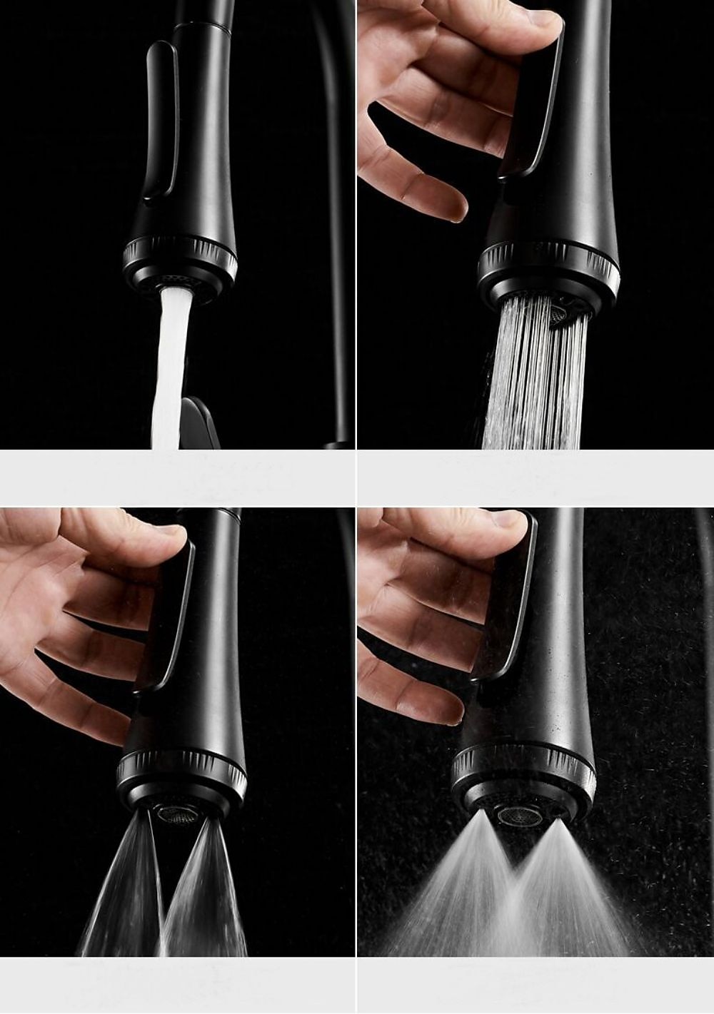 Robinet de cuisine avec pulvérisateur, laiton noir mat 4 fonctions monocommande design à bouton unique extractible / extractible centerset robinets de cuisine contemporains (avec distributeur de de 2025 ? $129.99 –P7