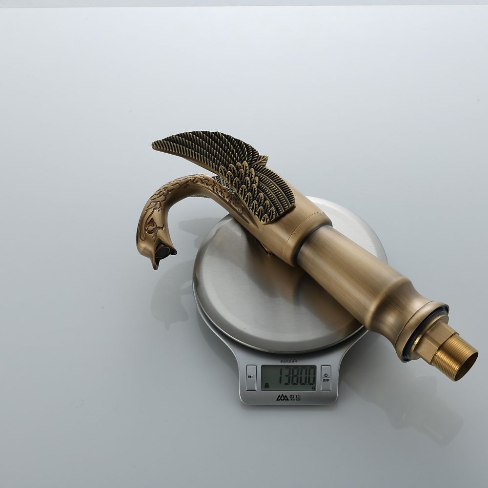 Antique Bathroom Sink Mixer Faucet, Washroom Basin Taps Brass Swan Shape Copper Electroplated Finish Vintage Style Single Handle One Hole Water Taps with Cold Hot Hose 2025 - $97.99 –P2