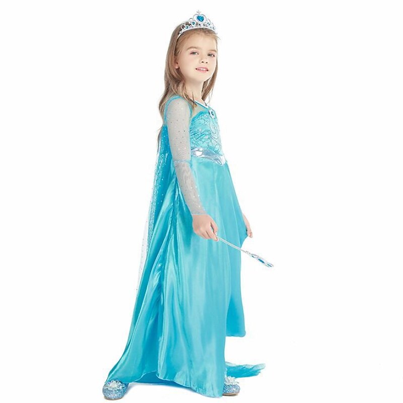 kinder mädchen elsa gefroren kostüm kleid cartoon einfarbig a linie kleid party blau maxi langarm prinzessin schöne kleider herbst winter regular fit 3-10 jahre 2025 - $17.49 –P12