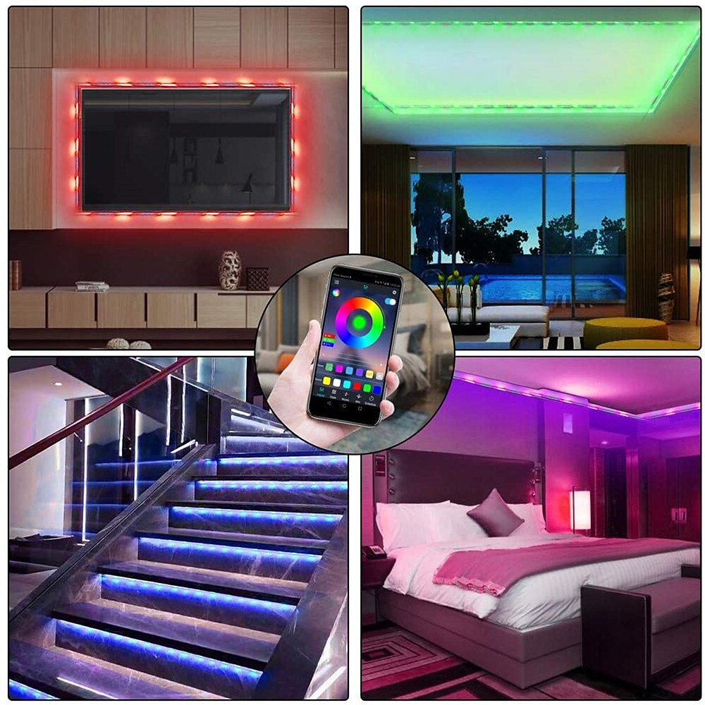 LED סטריפ חכם אורות 10m 20m 30m rgb music sync 12v led strip 5050 smd צבע משתנה LED עם מתאם בקר Bluetooth לחדר שינה ביתי טלוויזיה אחורית תאורת diy decor 2025 - $33.99 –P6