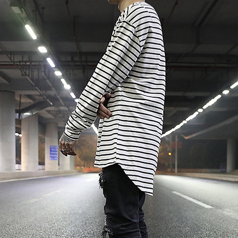 Men's T Shirt Long Sleeve Shirt Long Sleeve Crew Neck Spring Fall Striped Lightweight Casual Comfortable Vacation Casual Weekend Black White Top Tee for Men 2025 - $13.99 –P11