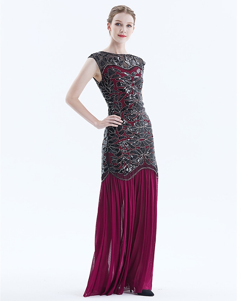 Roaring jaren '20 Jaren 1920 Cocktail jurk Tot de grond Flapper jurk Jurken Gala jurk Mouwloos The Great Gatsby Charleston Bruiloftsgast Pailletten Kant Blad Kwastje Dames Halloween Valentijnsdag 2025 - $51.99 –P19