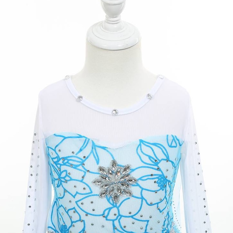 barn flickor elsa frozen kostym klänning paljett blommig performance party blå maxi långärmad prinsessa söta klänningar höst vinter normal passform 3-10 år 2025 - $28.99 –P4