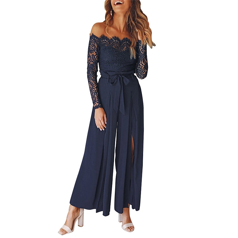 Off The Shoulder Long Sleeve Open Back Jumpsuit