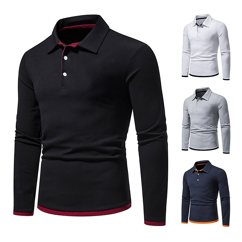 Men's Polo Shirt Golf Shirt Casual Daily Classic Collar Button Down Collar Long Sleeve Casual Color Block Button Front Spring & Summer Regular Fit Black White Navy Blue Light Grey Polo Shirt 2025 - $14.99 –P13