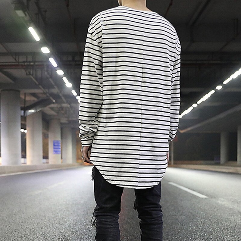 Men's T Shirt Long Sleeve Shirt Long Sleeve Crew Neck Spring Fall Striped Lightweight Casual Comfortable Vacation Casual Weekend Black White Top Tee for Men 2025 - $13.99 –P12