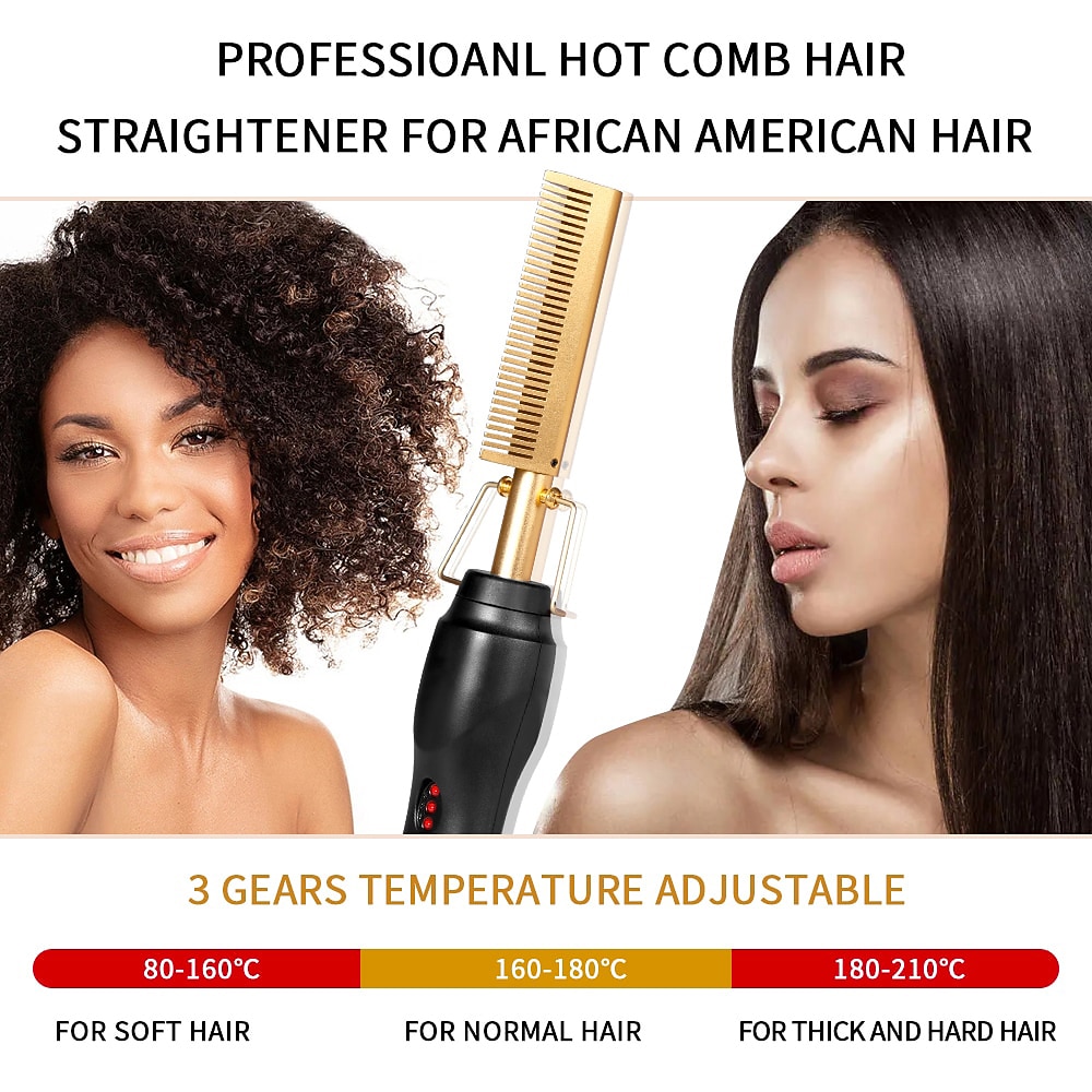 2 in 1 Hot Comb Hair Straightener Flat Irons Straightening Wet Dry Dual Use Brush Electric Heating Comb Hair Straight Styler Hair Curler Valentine's Day Gift 2026 - $22.99 –P5