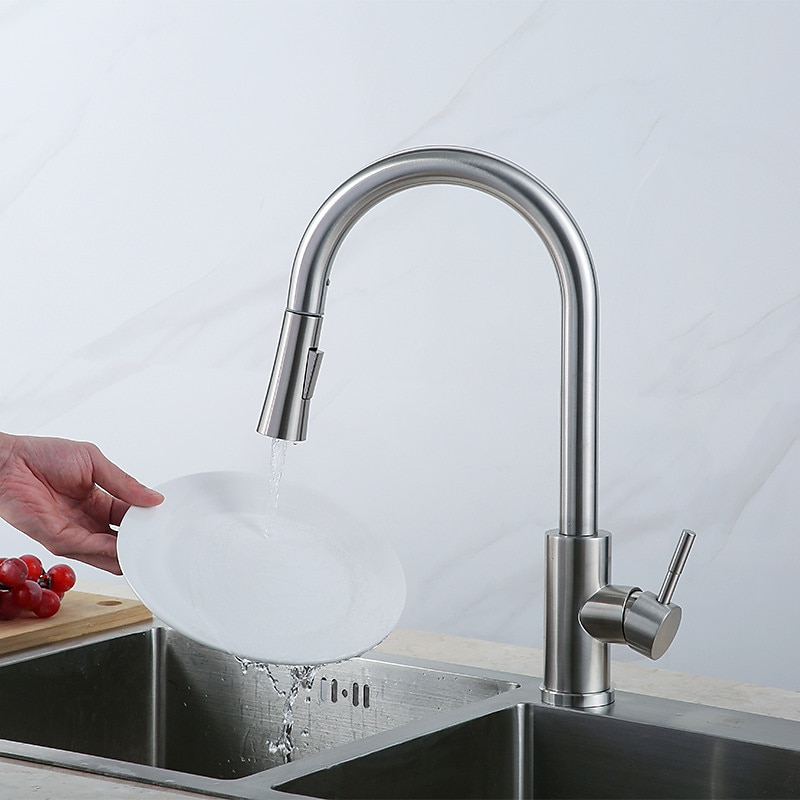 Grifo monomando para fregadero de cocina con rociador extraíble de acero inoxidable, grifos de cocina extraíbles de un solo mango giratorios 360 montados en cubierta 2025 - $61.99 –P3