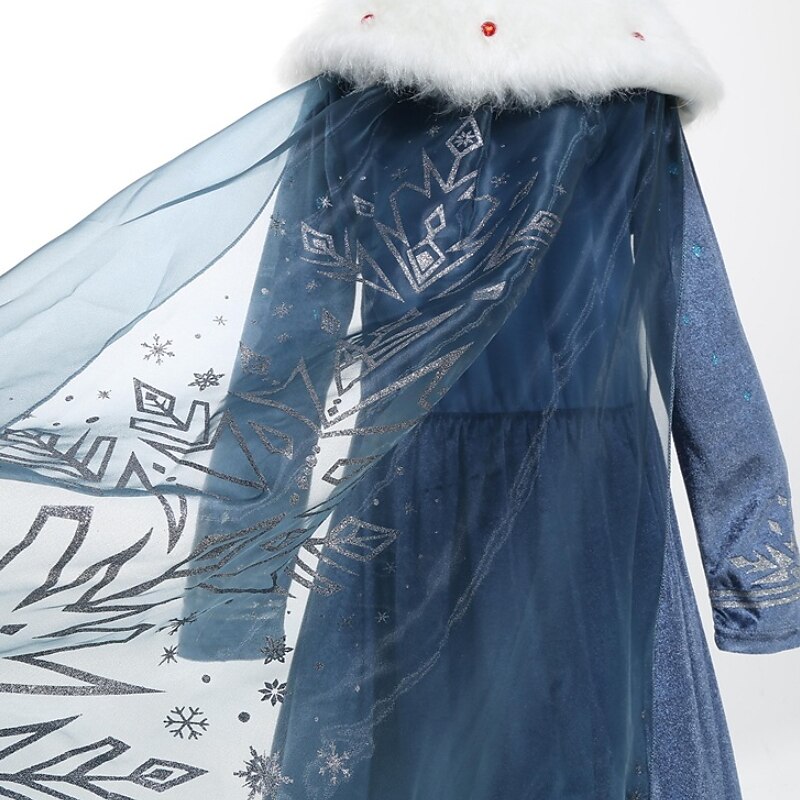 Kindermädchenkleid Schneeflocke Langarm Performance Party süßes Baumwoll-Midikleid in A-Linie Herbst Winter 3–10 Jahre Marineblau 2025 - $26.99 –P7