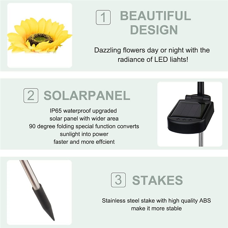 Solar Sunflower Lights, IP65 Waterproof LED with 3 Sunflowers Solar Outdoor Garden Lights for Outdoor Patio & Lawn Decoration 1/2pcs 2026 - $44.99 –P1