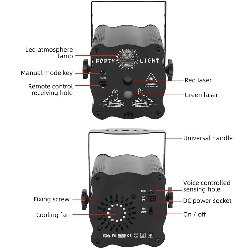 Party Lights DJ Disco Lights, Multi-Mode Voice Activated Laser Lights Flash  Stage Light Projector for Home Indoor and Outdoor Party Birthday Decoratio