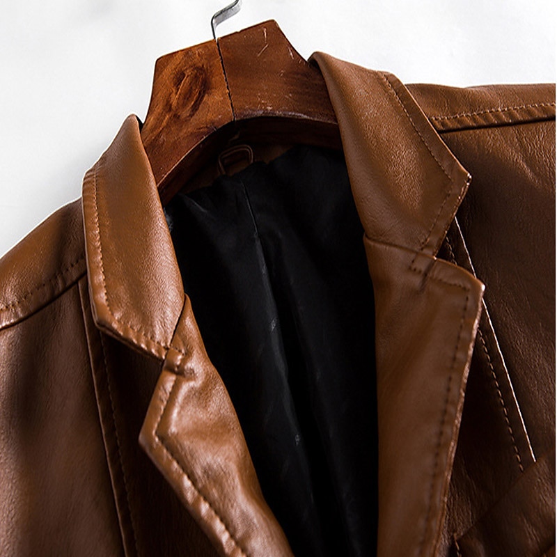 Herr Imitationsläderjacka Kontor & Karriär Dagliga kläder Varm Ficka Button-Down Vår & Höst Enfärgad / vanlig färg Stylish Uppvärmning Nedvikt Imitationsläder Mörkgul Vin Svart Jacka 2025 - $40.99 –P5